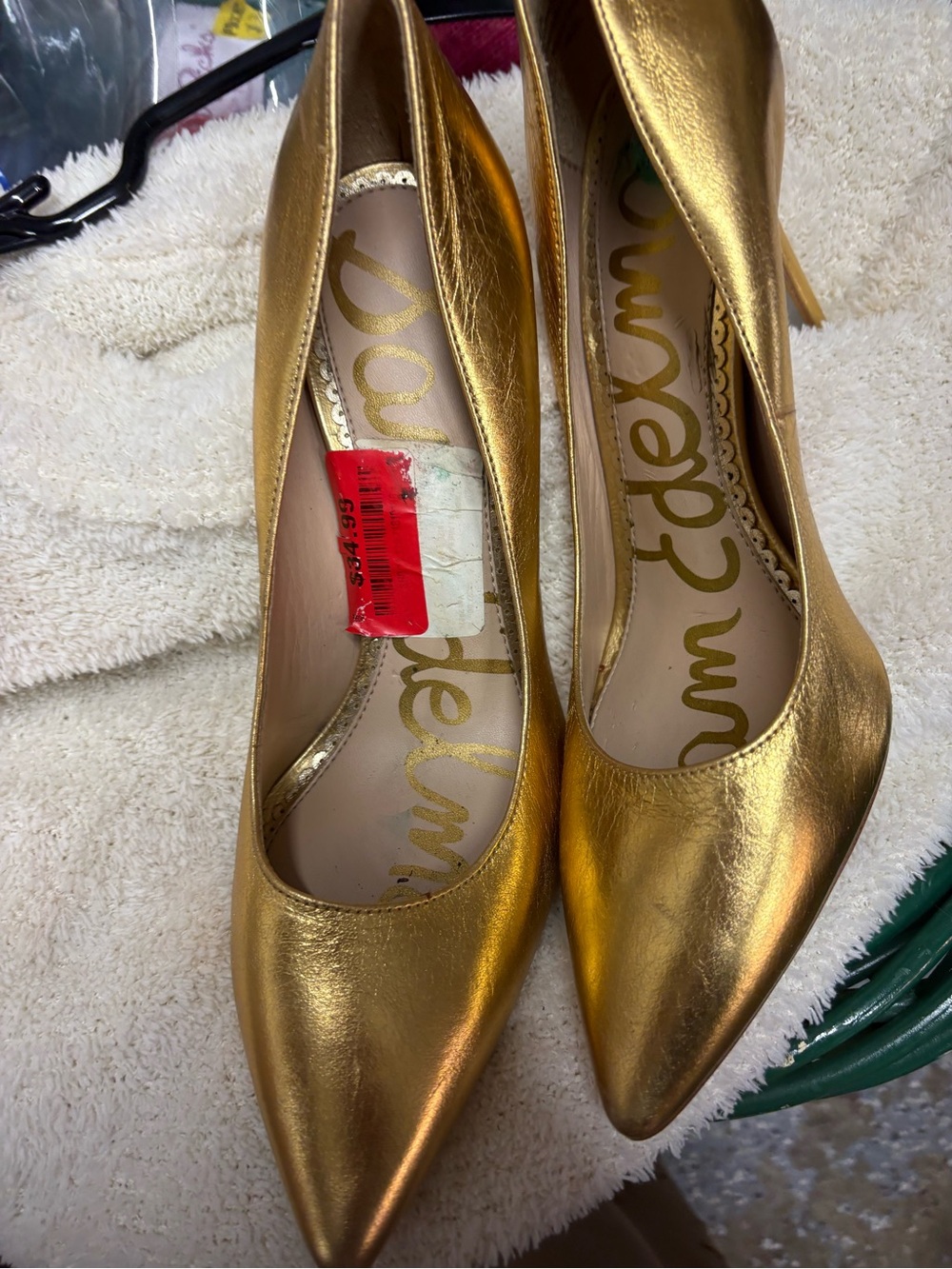 Sam Edelman Gold Metallic Leather Pointed Toe Pumps High Heels Size 5.5